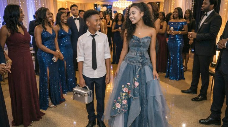 Mi madrastra se negó a darme dinero para un vestido de graduación; mi hermano cosió uno con la colección de jeans de nuestra difunta madre, y lo que sucedió después la dejó boquiabierta.