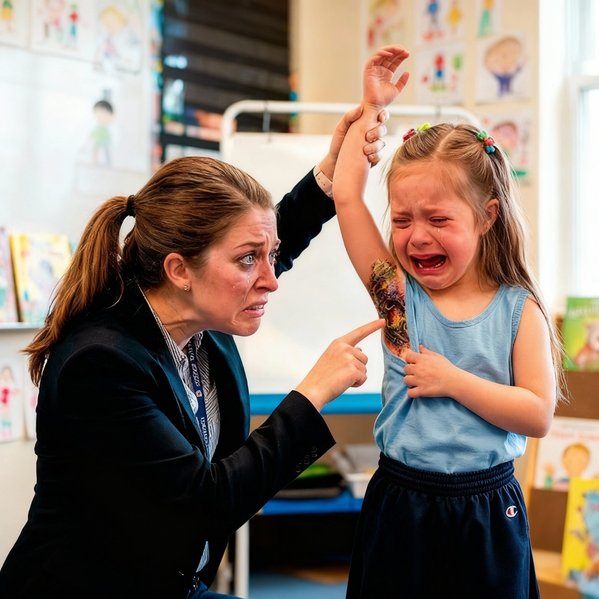 Nadie se sienta cerca de la niña pequeña debido al olor — la maestra levanta su brazo y llama al 911 entre lágrimas.