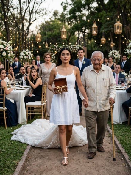 La novia se quitó el vestido en plena boda, devolvió todo el oro y se llevó a su padre ciego. Todo por una sola frase de su suegra… que dejó a todos en silencio.