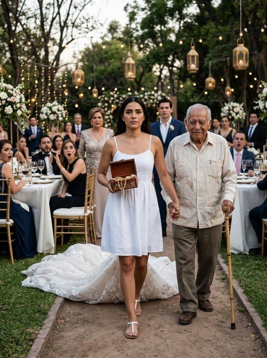 La novia se quitó el vestido en plena boda, devolvió todo el oro y se llevó a su padre ciego. Todo por una sola frase de su suegra… que dejó a todos en silencio.