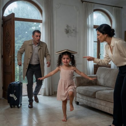 Cancelaron mi vuelo y regresé a mi mansión en silencio. Al abrir la puerta, vi a mi niña de 4 años temblando de hambre, sosteniendo un libro pesado mientras mi esposa gritaba: “Si lo dejas caer, empiezas de cero”. Mi venganza fue brutal.