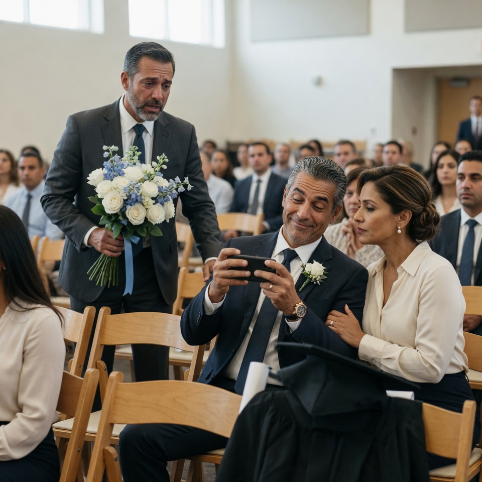 Mi esposa me mandó hasta atrás en la graduación de mi hija para sentar al papá que nunca pagó nada… esa noche revisé mis papeles y entendí cómo iba a cobrarles la humillación.