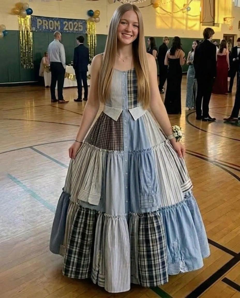 Cosí un vestido con las camisas de mi padre para el baile de graduación en su honor; mis compañeros se rieron hasta que el director tomó el