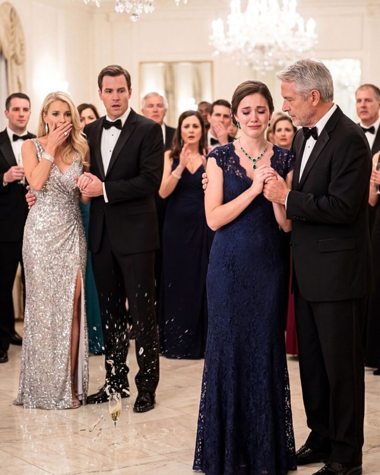 Mi esposo me escondió en una gala porque se avergonzaba de mi vestido barato… pero cuando su jefe multimillonario vio mi collar, cayó de rodillas y reveló el secreto de treinta años que destruyó su carrera.