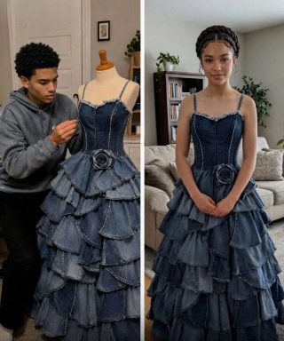 Mi madrastra se negó a pagar mi vestido de graduación, así que mi hermano me hizo uno con los vaqueros viejos de nuestra difunta madre, pero