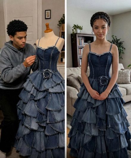 Mi madrastra se negó a pagar mi vestido de graduación, así que mi hermano me hizo uno con los vaqueros viejos de nuestra difunta madre, pero